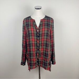 J. Jill Red Green Black Plaid Long Sleeve Button Blouse Top Women Small